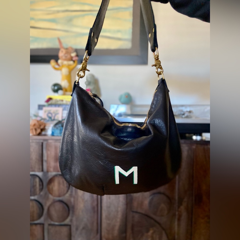 Clare V. Black Crossbody Bag with White Initial
